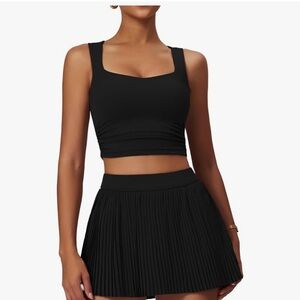 Black Crop Top and Pleated Tennis Skirt Set